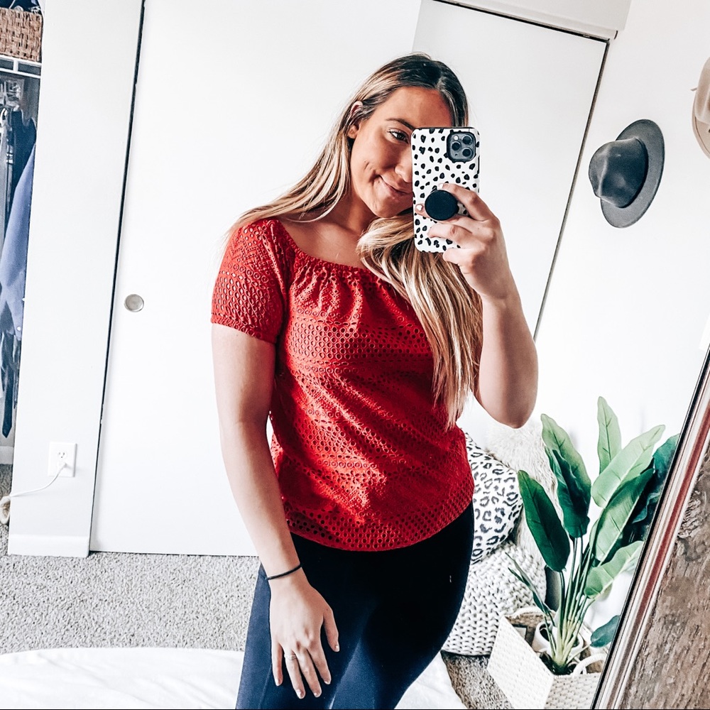 Michael kors red eyelet top